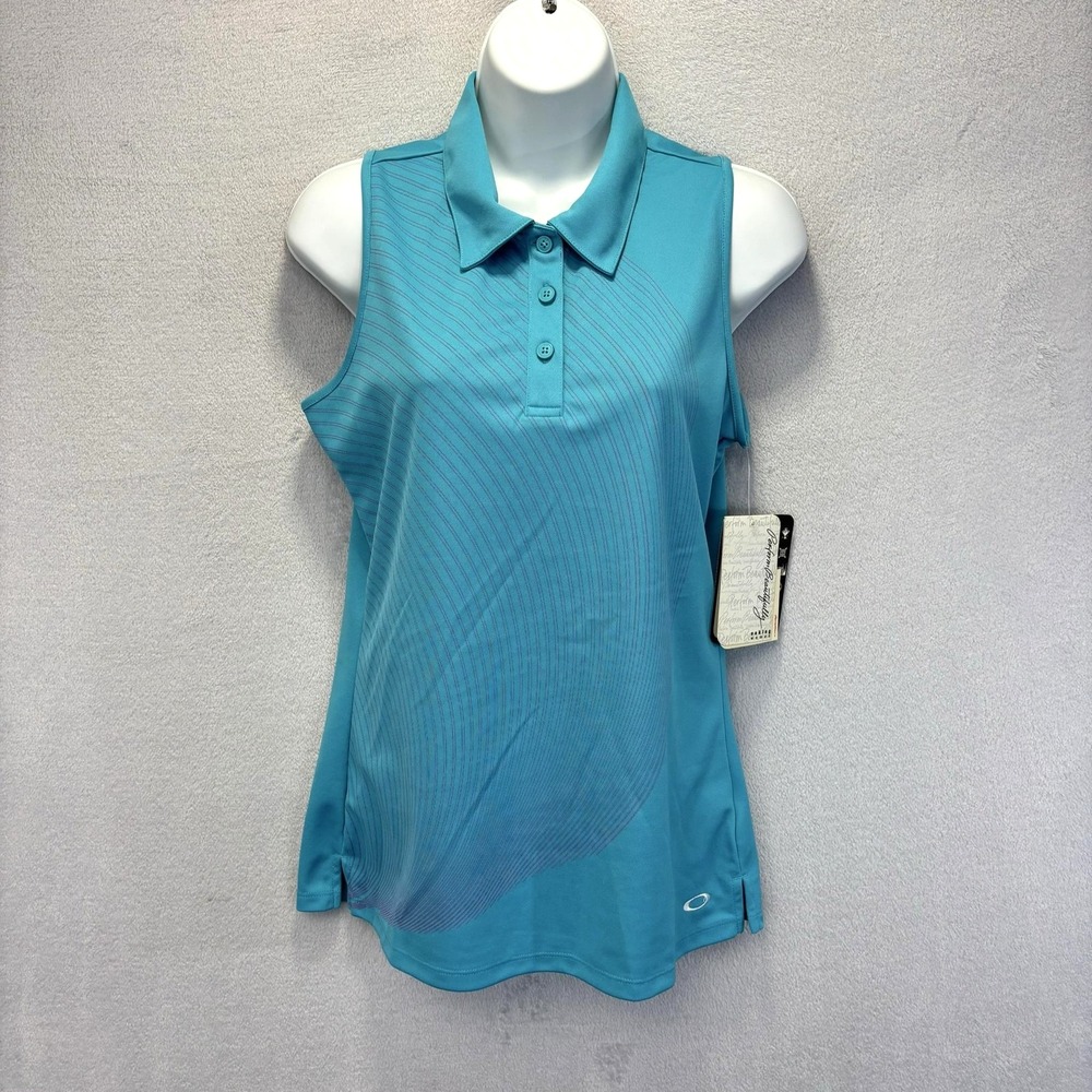 NWT Oakley Imagery Sleeveless Polo Shirt Womens S Blue Striped Golf Performance